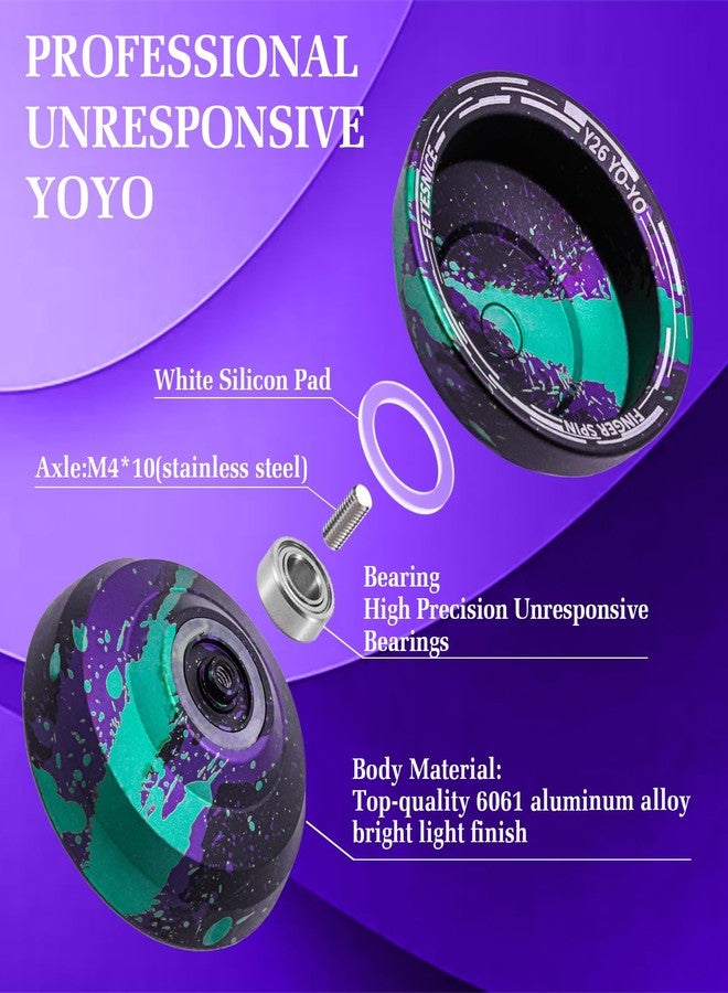 FETESNICE Y26 Professional Butterfly Yo-Yo - Dual Mode Responsive/Unresponsive Finger Spin Yoyo for Kids, Adults & Competition Players | Pro Yo-Yo with 10 Strings + Case & Gloves（Black Green Purple） - Image 5